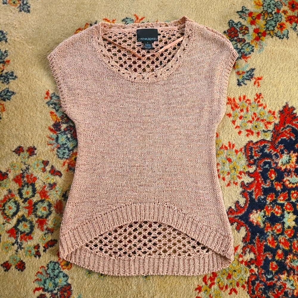 Cynthia Rowley Dusty Pink High Low Knit Ribbon Top